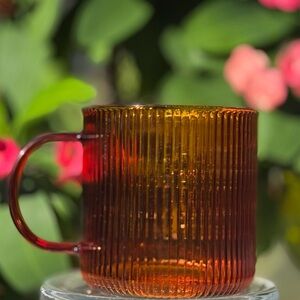 New Starbucks 2025 Amber Ribbed Glass Cup